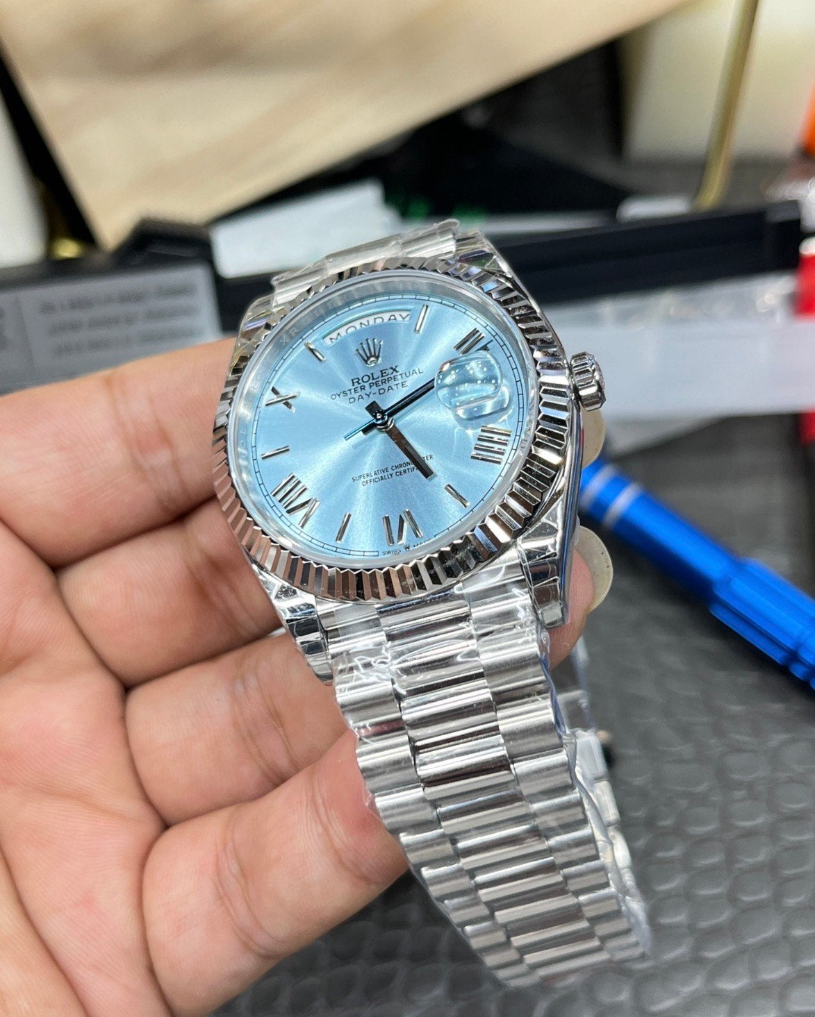 Rolex Day Date Blue and Silver Men 41mm