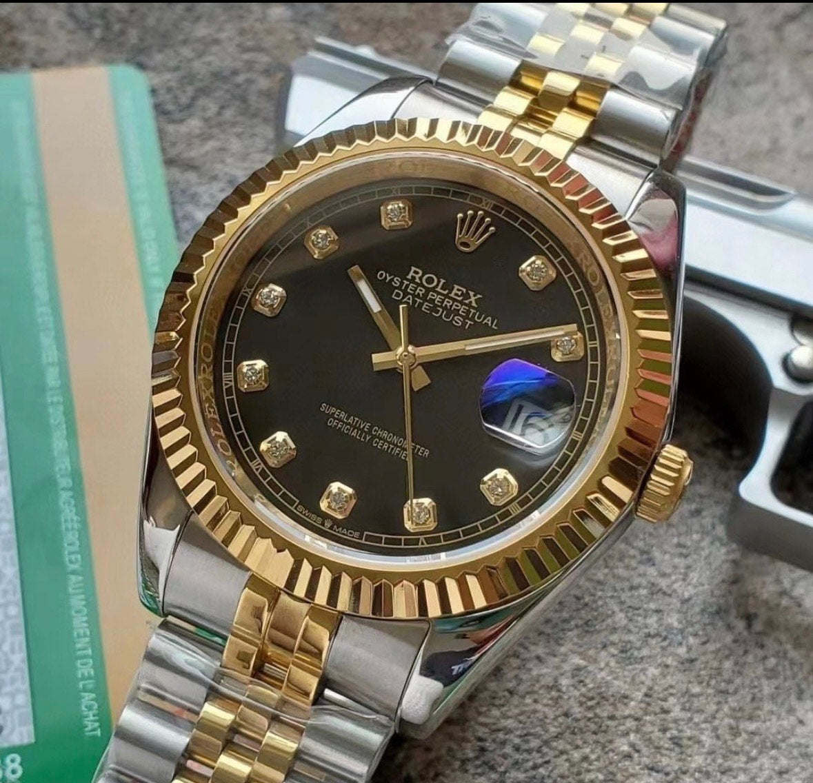 Rolex Date Just Black and Gold Men 41mm