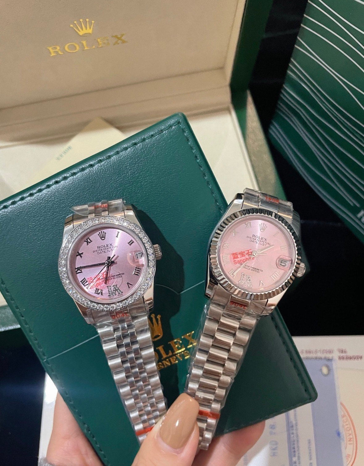 Rolex Date Just Pink and Silver Women 38mm