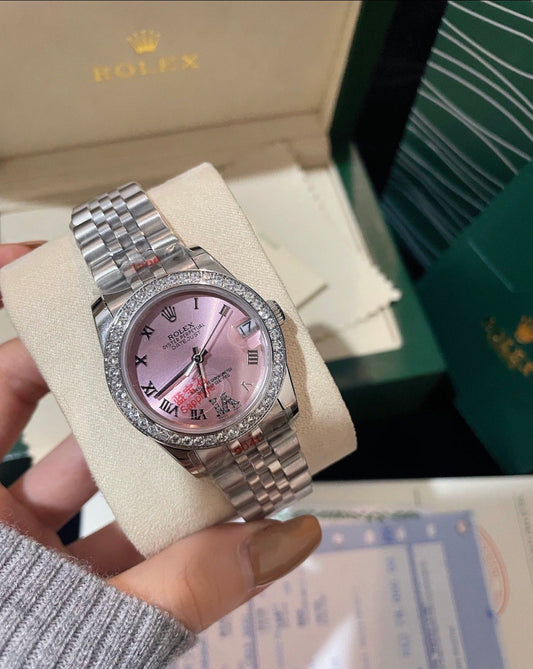 Rolex Date Just Pink and Silver Women 38mm
